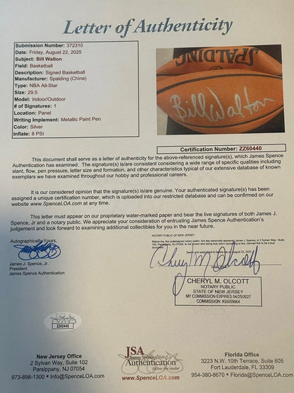 Bill Walton Autographed Spalding Basketball JSA LOA Portland Trail-Blazers-Right Off The Field