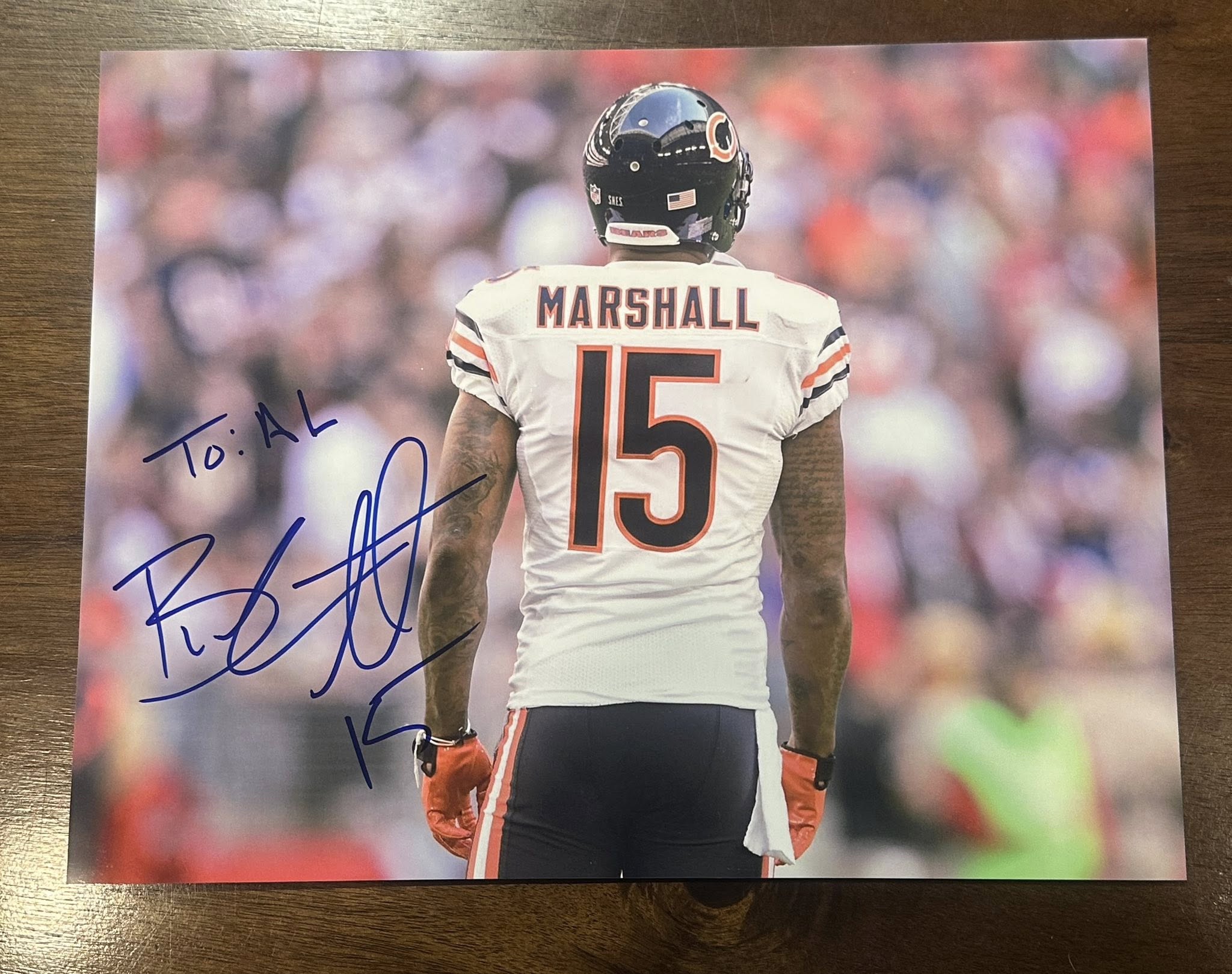 Brandon Marshall Chicago Bears Autographed 11x14 Photo Personalized "to Al"-Right Off The Field