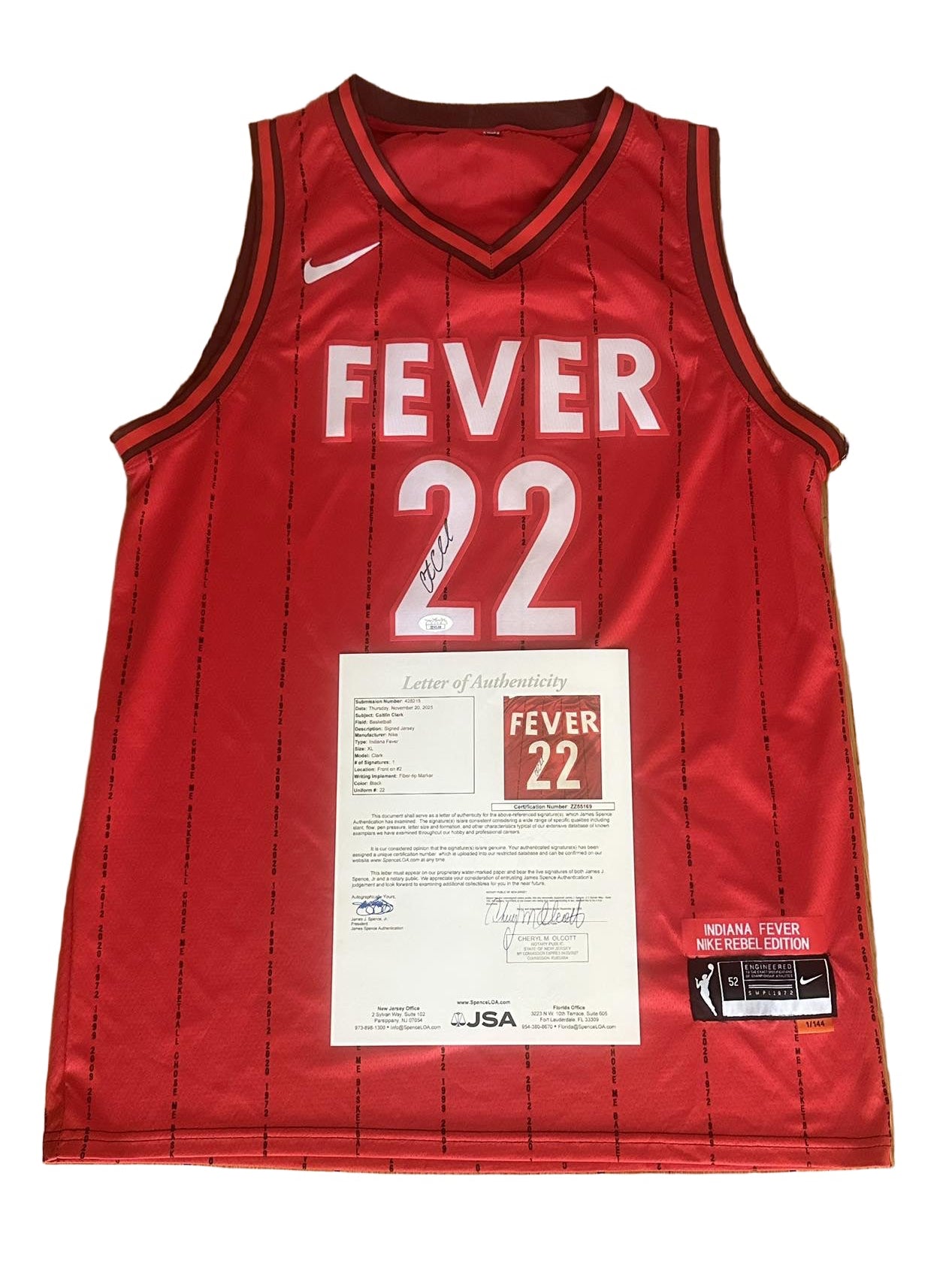 Caitlin Clark Autographed Indiana Fever Rebel Edition Jersey JSA LOA-Right Off The Field