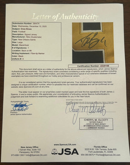 Drew Brees Signed Autographed New Orleans Saints Jersey JSA LOA-Right Off The Field