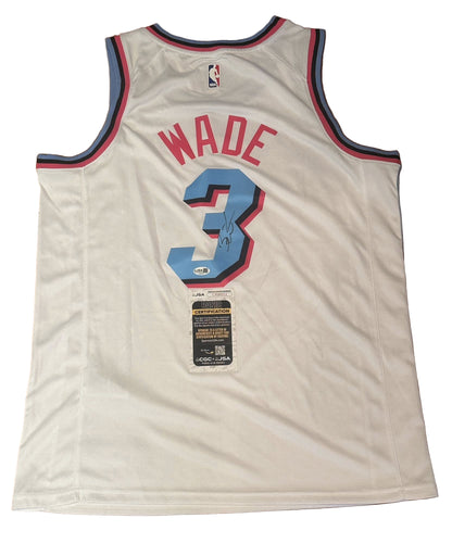 Dwyane Wade Autographed Miami Heat City Edition White Vice Jersey JSA COA-Right Off The Field