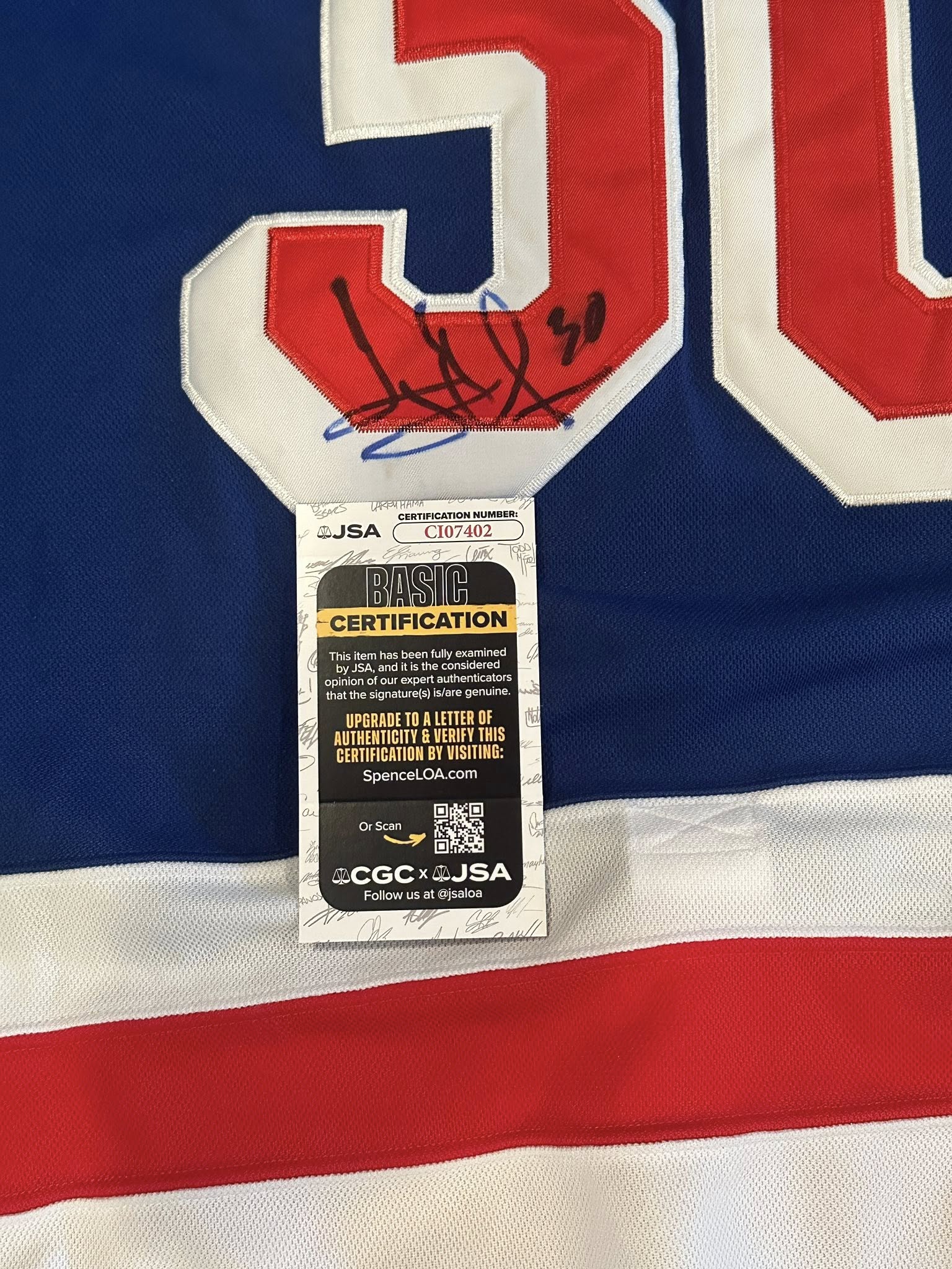 Henrik Lundqvist Autographed New York Rangers Jersey JSA COA-Right Off The Field