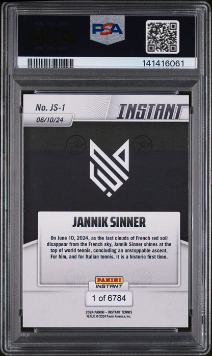 Jannik Sinner Autographed 2024 Panini Instant #JS1 NM 7-Right Off The Field