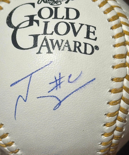 Javier Sanoja Autographed Gold Glove Award Baseball JSA COA Miami Marlins-Right Off The Field