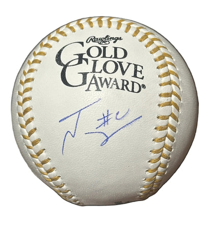 Javier Sanoja Autographed Gold Glove Award Baseball JSA COA Miami Marlins-Right Off The Field