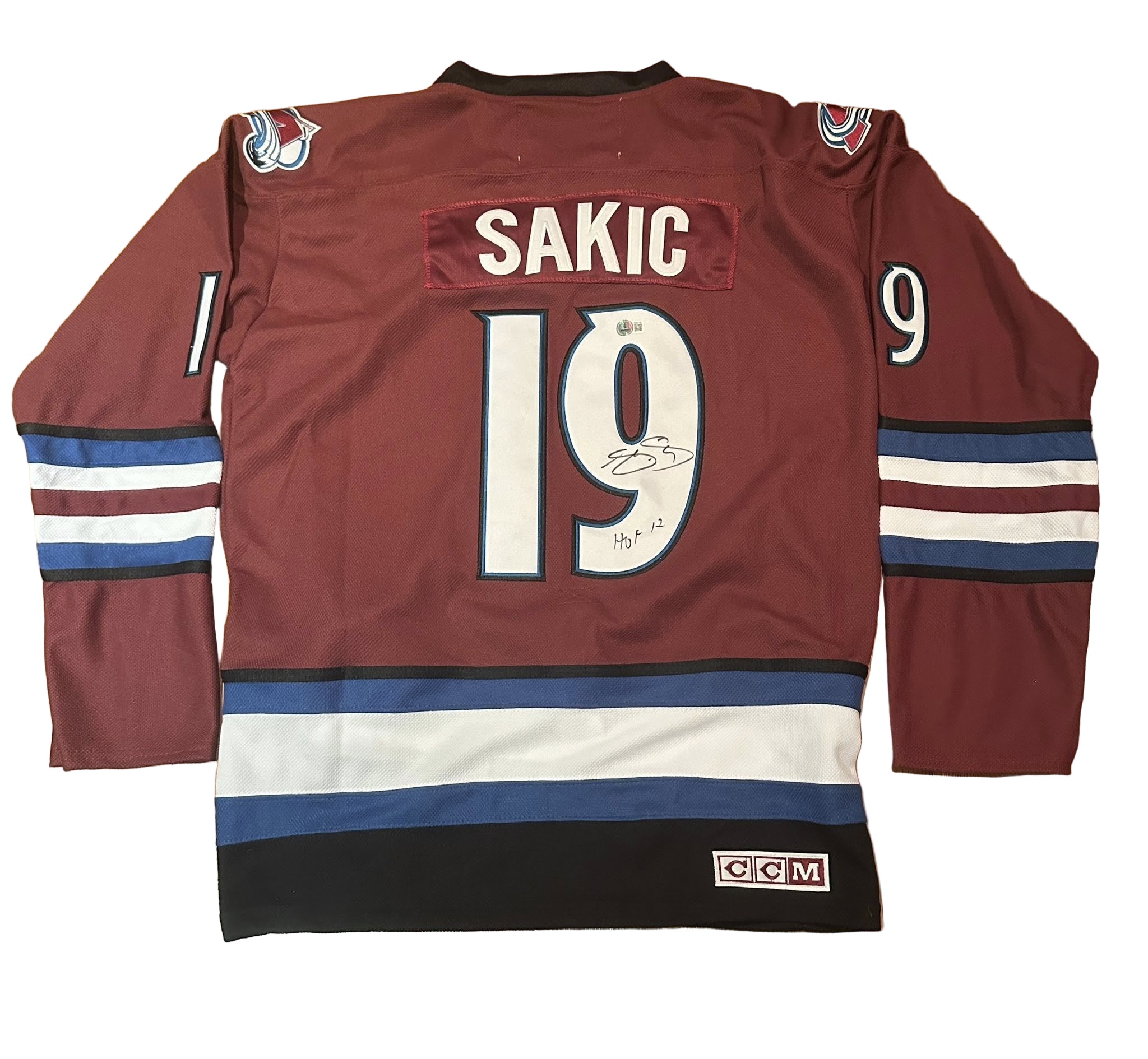 Joe Sakic Autographed Colorado Avalanche Jersey "HOF 12" Inscription Beckett-Right Off The Field