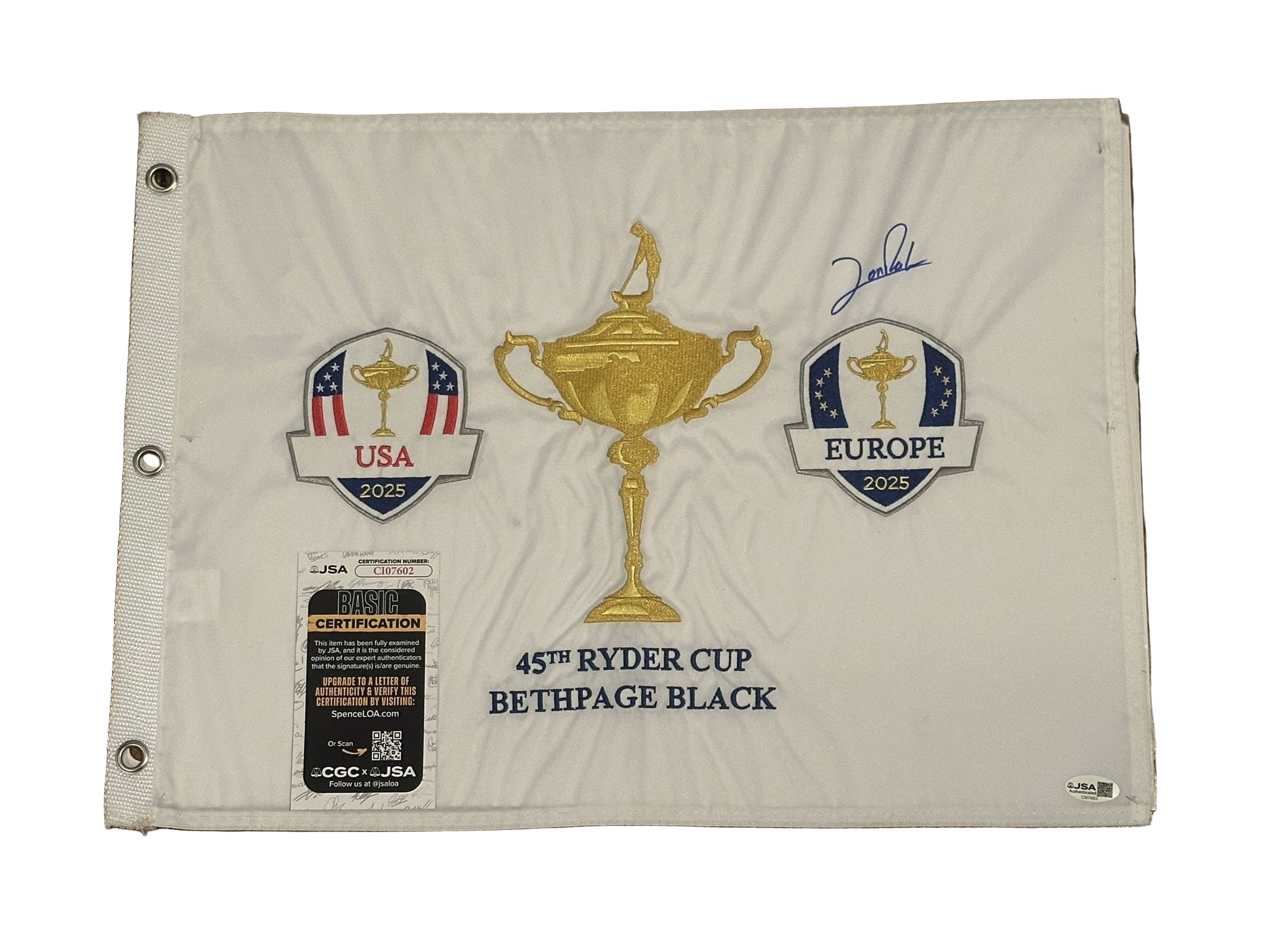 Jon Rahm Autographed 2025 Ryder Cup Pin Flag Team Europe JSA COA-Right Off The Field