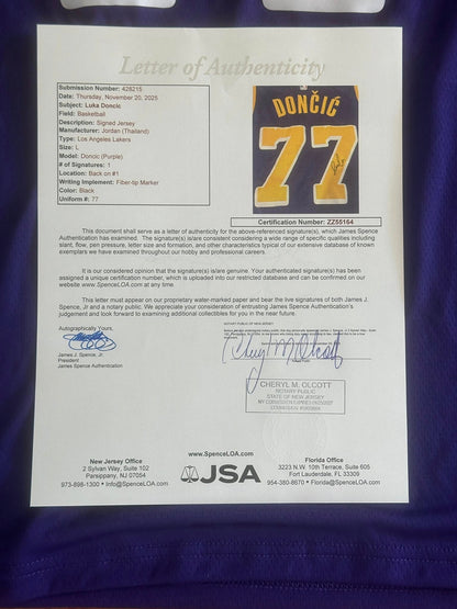 Luka Doncic Autographed Los Angeles Lakers Jersey JSA LOA-Right Off The Field