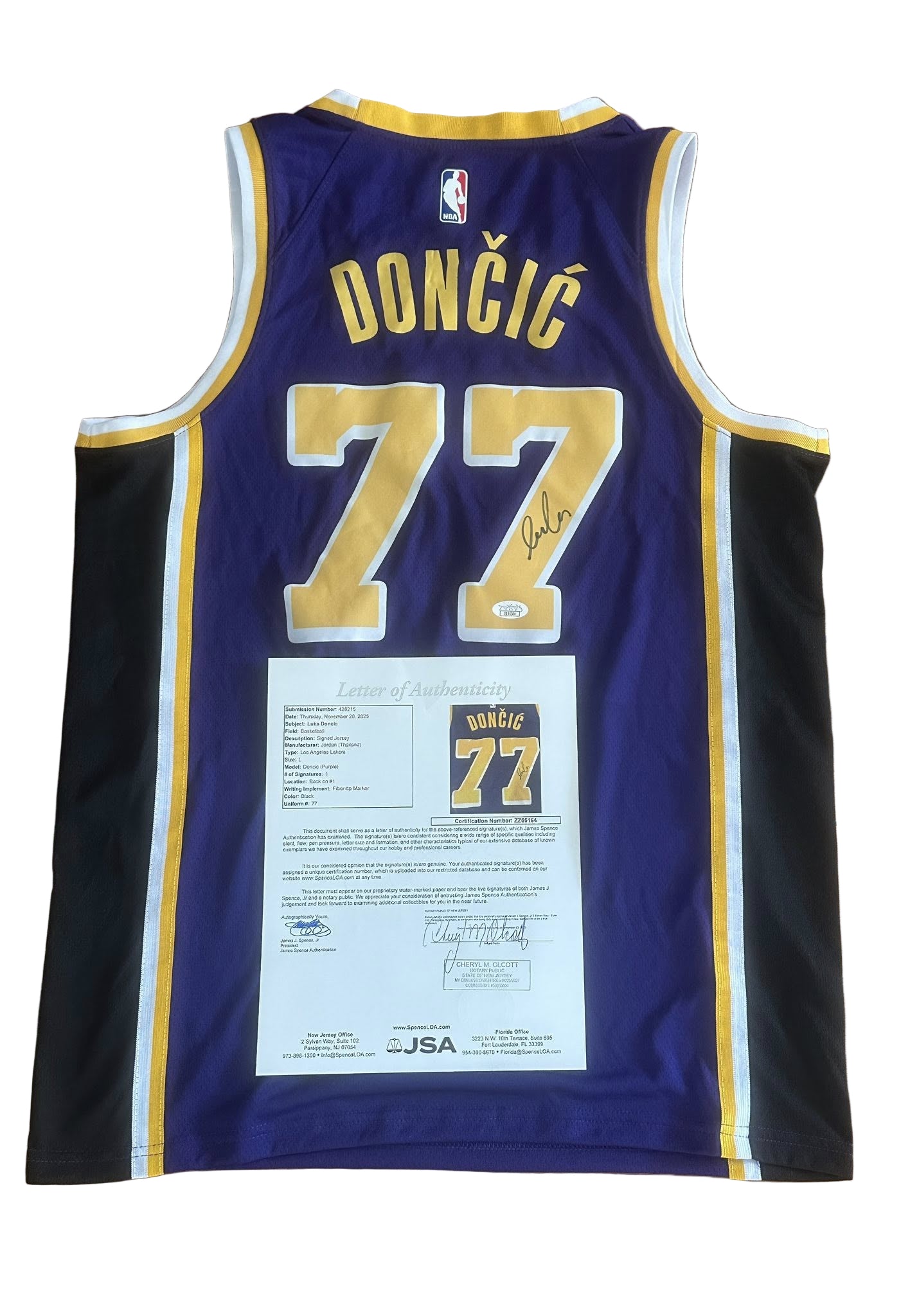 Luka Doncic Autographed Los Angeles Lakers Jersey JSA LOA-Right Off The Field