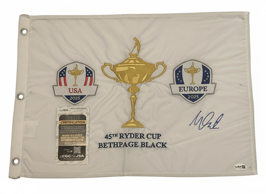 Matt Fitzpatrick Autographed 2025 Ryder Cup Pin Flag Team Europe JSA COA-Right Off The Field