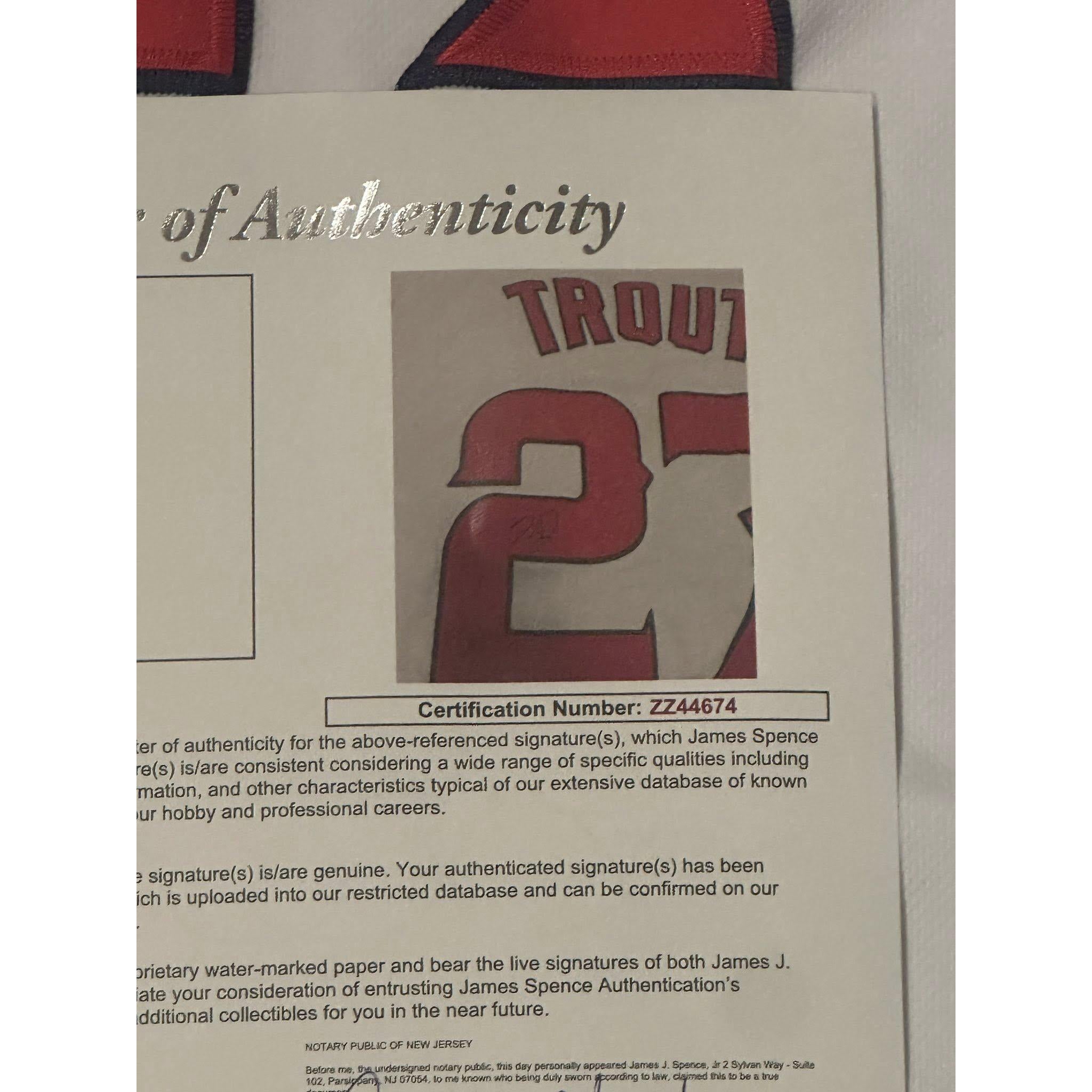 Mike Trout Autographed Los Angeles Angels Custom Jersey JSA LOA-Right Off The Field
