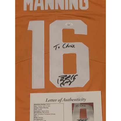 Peyton Manning Signed Tennessee Volunteers Jersey Personalized to Chris JSA LOA-Right Off The Field