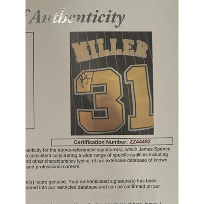 Reggie Miller Autographed Indiana Pacers Jersey JSA LOA-Right Off The Field