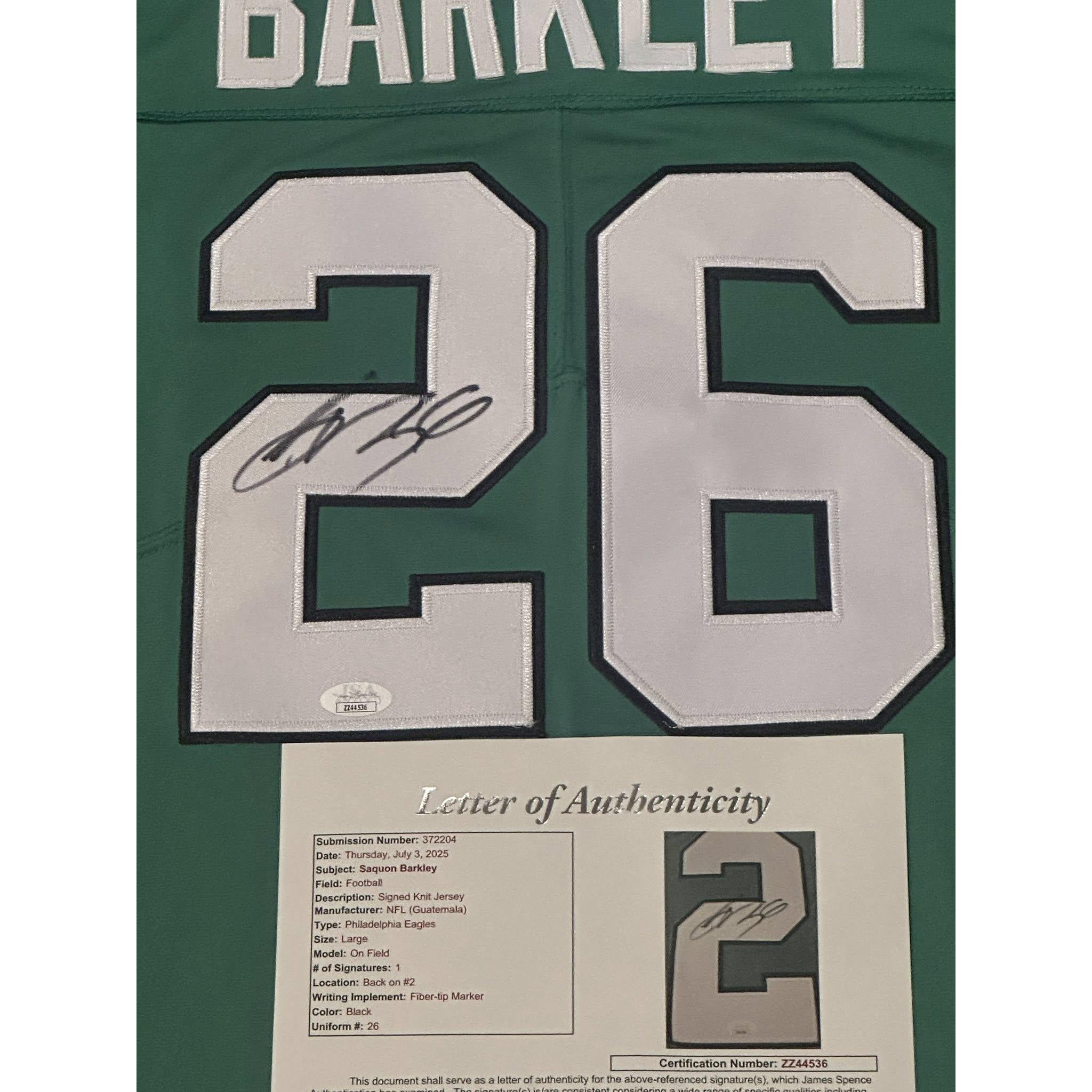 Saquon Barkley Autographed Philadelphia Eagles Jersey JSA LOA-Right Off The Field