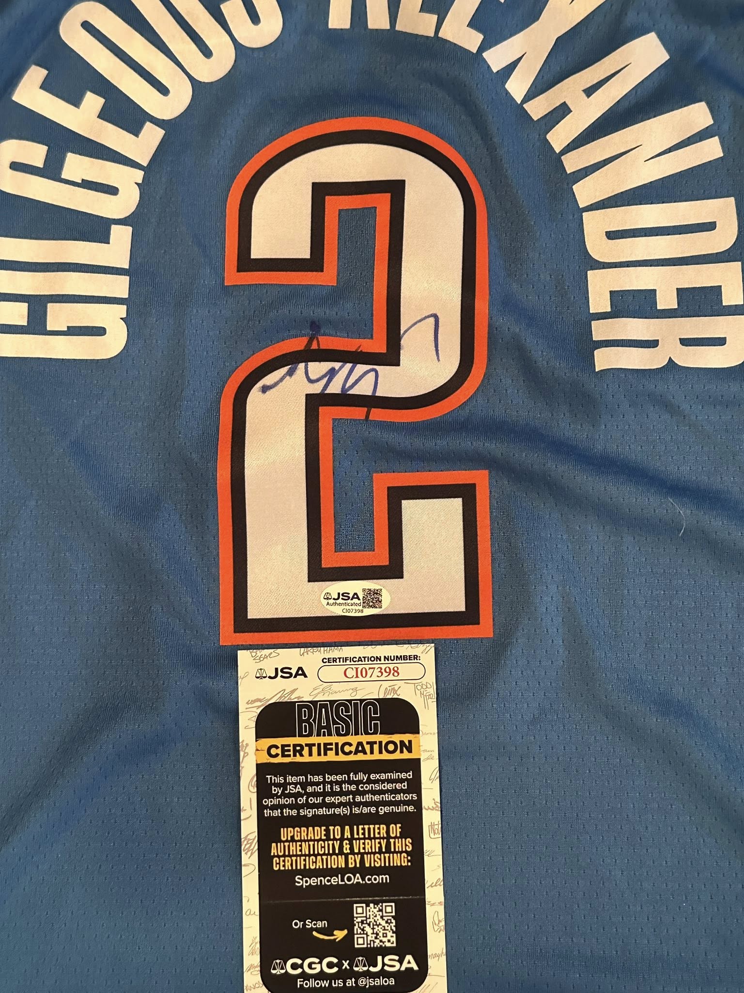 Shai Gilgeous-Alexander SGA Autographed Oklahoma City Thunder Jersey JSA COA-Right Off The Field