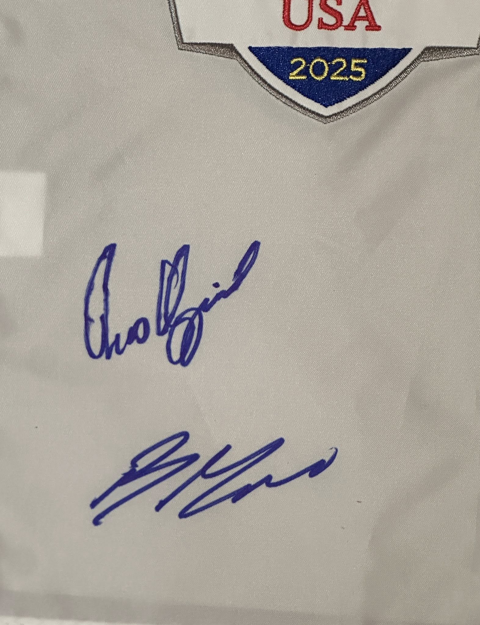 Team Europe Signed 2025 Ryder Cup Pin Flag All 12 Players JSA LOA Rory McIlroy-Right Off The Field