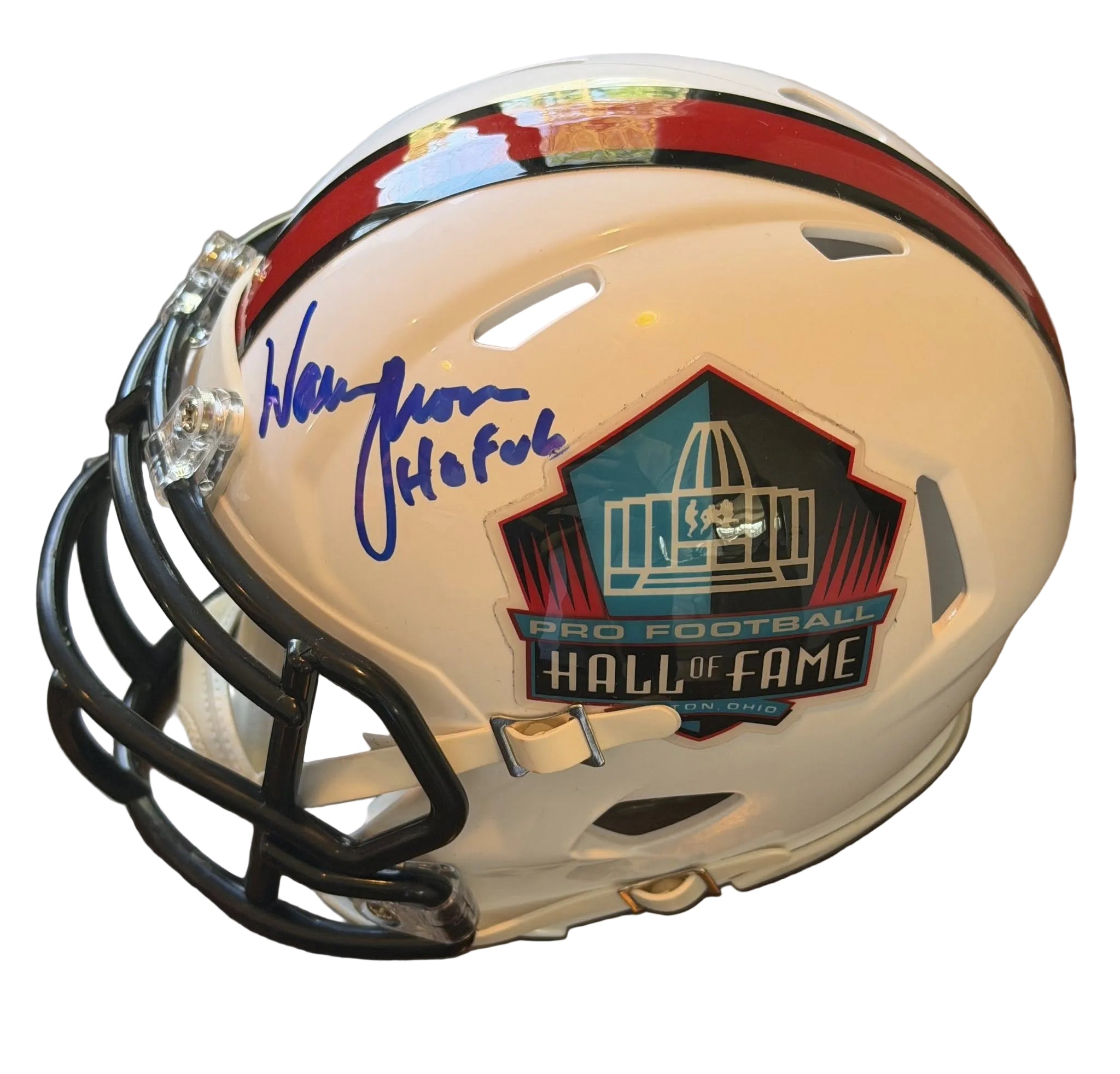 Warren Moon Autographed Hall of Fame Mini Helmet JSA COA "HOF 06" Inscription-Right Off The Field