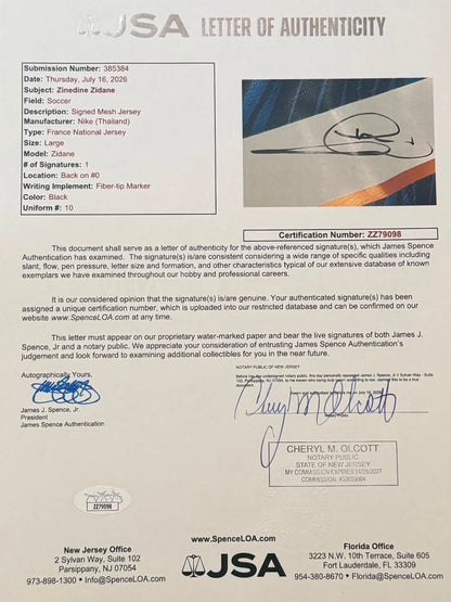 Zinedine Zidane Signed Autographed France Jersey JSA LOA-Right Off The Field